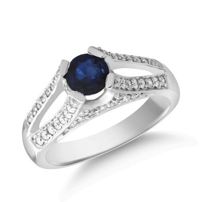 Inel din aur alb cu safir de 0.8ct si diamante de 0.51ct