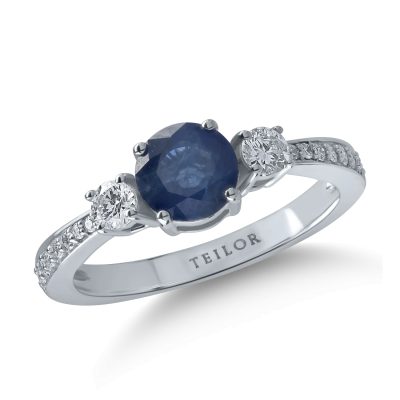 Inel din aur alb cu safir de 1.09ct si diamante de 0.34ct