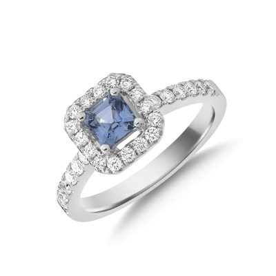 Inel din aur alb cu safir emerald de 0.6ct si diamante de 0.3ct