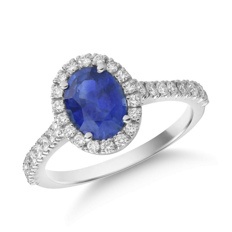 Inel din aur alb cu safir oval de 1.6ct si diamante de 0.4ct