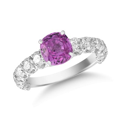 Inel din aur alb cu safir roz oval de 1.3ct si diamante de 1.2ct