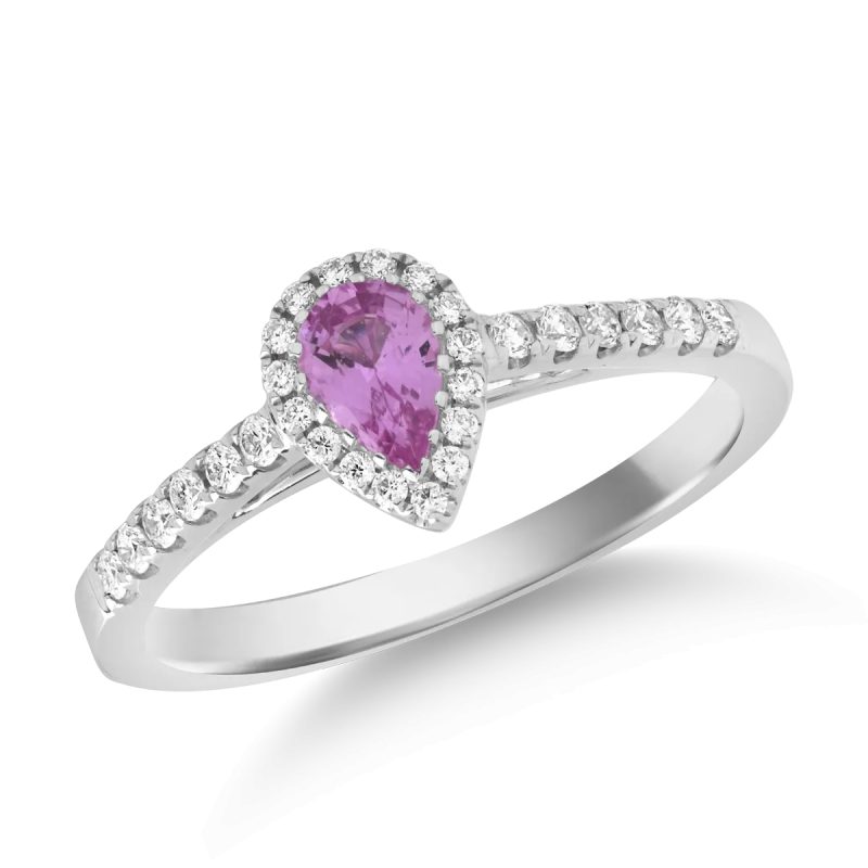 Inel din aur alb cu safir roz pear de 0.4ct si diamante de 0.2ct