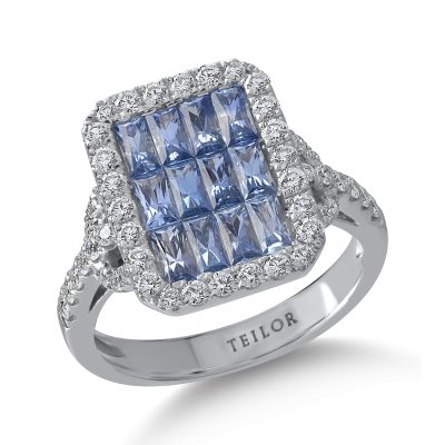 Inel din aur alb cu safire octogonale de 1.65ct si diamante de 0.68ct
