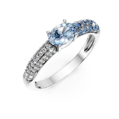 Inel din aur alb cu safire ovale si rotunde de 0.9ct si diamante de 0.1ct