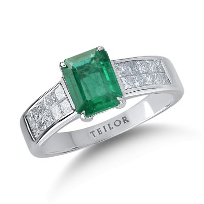 Inel din aur alb cu smarald emerald de 1.49ct si diamante de 0.7ct