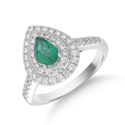 Inel din aur alb cu smarald pear de 0.41ct si diamante de 0.55ct