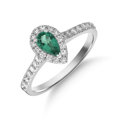 Inel din aur alb cu smarald pear de 0.4ct si diamante de 0.3ct