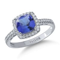Inel din aur alb cu tanzanit cushion de 1.6ct si diamante de 0.2ct