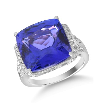 Inel din aur alb cu tanzanit de 14.15ct si diamante de 0.5ct