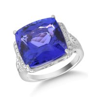 Inel din aur alb cu tanzanit de 14.15ct si diamante de 0.5ct