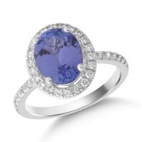 Inel din aur alb cu tanzanit oval de 2.1ct si diamante de 0.2ct