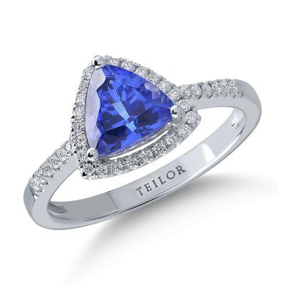 Inel din aur alb cu tanzanit trillion de 1.4ct si diamante de 0.19ct