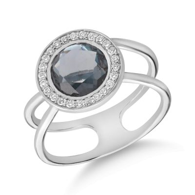 Inel din aur alb cu topaz London blue de 1.68ct si diamante de 0.156ct