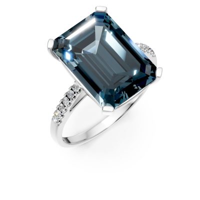 Inel din aur alb cu topaz London blue de 9.2ct si diamante de 0.1ct
