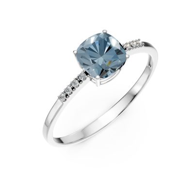 Inel din aur alb cu topaz Swiss blue de 1.218ct si diamante de 0.023ct