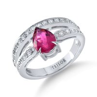 Inel din aur alb cu un rubelit pear si diamante de 1.8ct