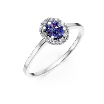 Inel din aur alb cu un safir oval de 0.48ct si diamante de 0.18ct