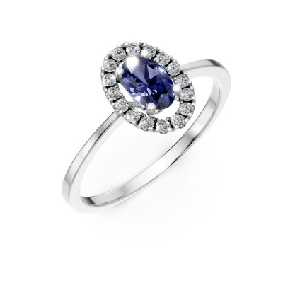Inel din aur alb cu un safir oval de 0.53ct si diamante de 0.18ct