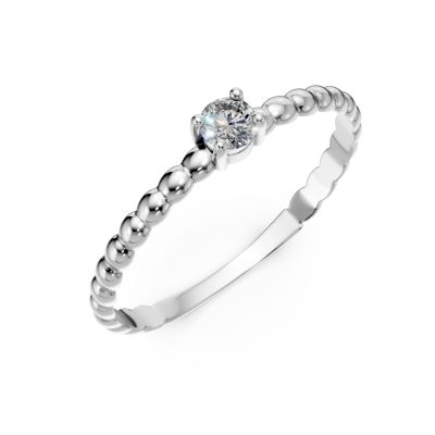 Inel din aur alb cu zirconia solitaire