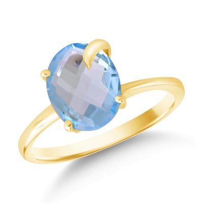 Inel din aur alb cu zirconia solitaire albastra