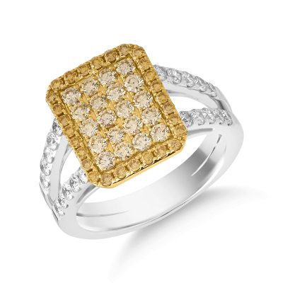 Inel din aur alb-galben cu diamante galbene de 0.85ct si diamante transparente de 0.50ct