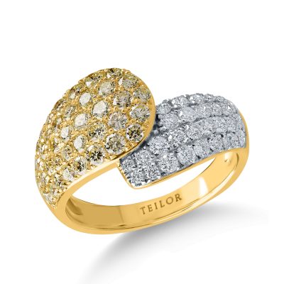 Inel din aur alb-galben cu diamante galbene de 1ct si diamante incolore de 0.5ct