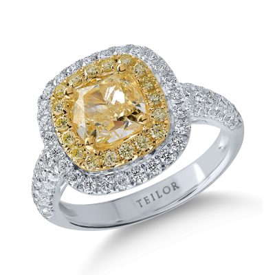 Inel din aur alb-galben cu diamante galbene de 2.31ct si diamante transparente de 0.87ct