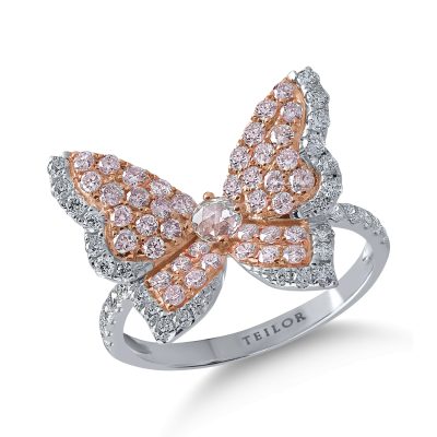 Inel din aur alb-roz cu diamante roz de 0.56ct si diamante transparente de 0.48ct
