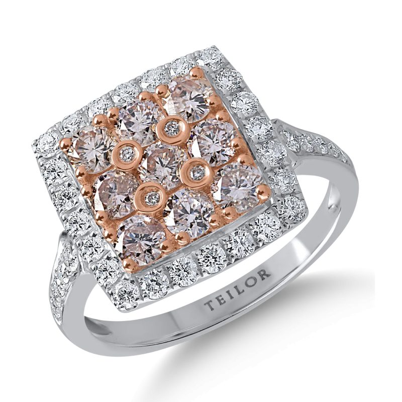 Inel din aur alb-roz cu diamante roz de 1.01ct si diamante transparente de 0.57ct