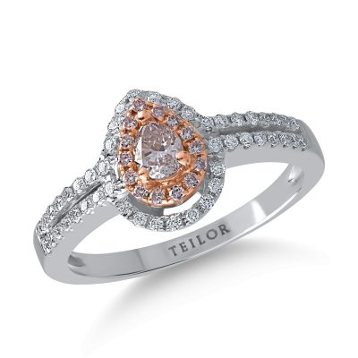 Inel din aur alb-roz cu diamante roz pear si rotunde de 0.29ct si diamante transparente de 0.24ct
