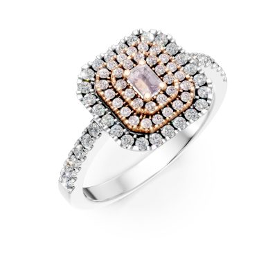 Inel din aur alb-roz cu diamante roz rectangulare si incolore de 0.8ct