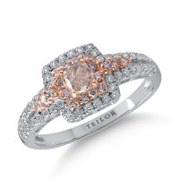 Inel din aur alb-roz cu diamante roz rectangulare si rotunde si diamante incolore de 0.8ct