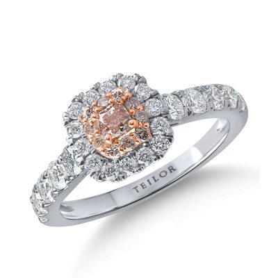 Inel din aur alb-roz cu diamante roz si incolore de 1.2ct
