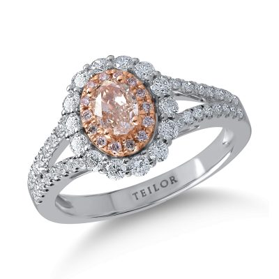 Inel din aur alb-roz cu diamante transparente de 0.59ct si diamante roz ovale si rotunde de 0.58ct