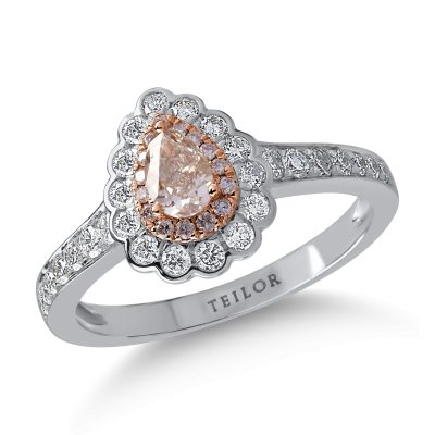 Inel din aur alb-roz cu diamante transparente de 0.5ct si diamante roz pear si rotunde de 0.42ct