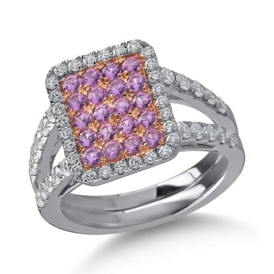 Inel din aur alb-roz cu safire roz de 0.69ct si diamante de 0.72ct