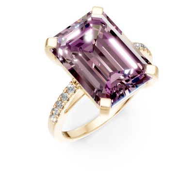 Inel din aur galben cu ametrin octogonal de 9.5ct si diamante de 0.1ct