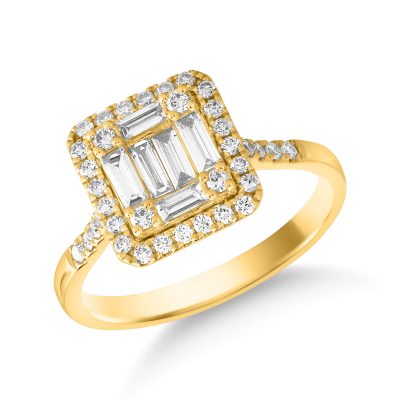 Inel din aur galben cu diamante baguette de 0.3ct si diamante de 0.3ct
