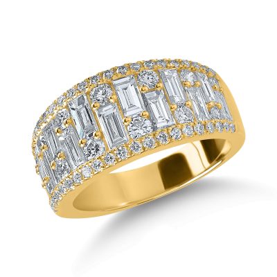Inel din aur galben cu diamante baguette si rotunde de 2.2ct