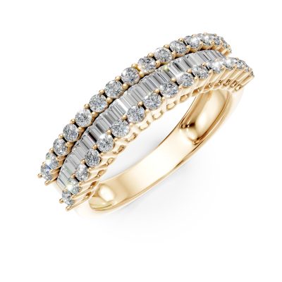 Inel din aur galben cu diamante microsetting baguette si rotunde de 1ct
