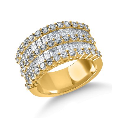 Inel din aur galben cu diamante microsetting baguette si rotunde de 2.6ct