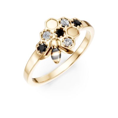 Inel din aur galben cu diamante negre de 0.05ct si diamante transparente de 0.04ct