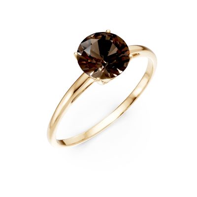 Inel din aur galben cu quartz fumuriu solitaire de 1.2ct