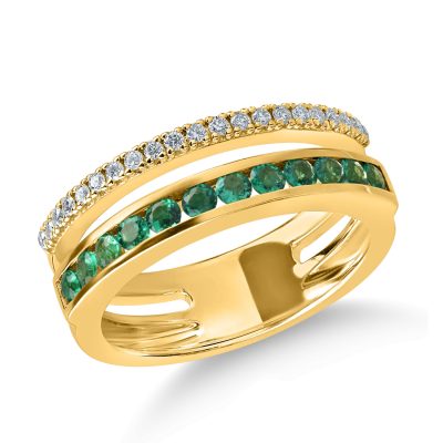 Inel din aur galben cu smaralde princess de 0.46ct si diamante de 0.16ct