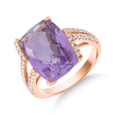 Inel din aur roz cu ametist roz de 7.6ct si diamante de 0.25ct