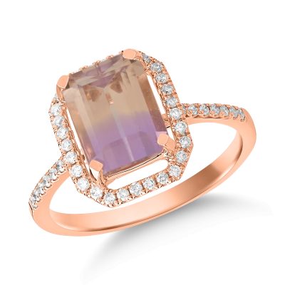 Inel din aur roz cu ametrin octogonal de 2.4ct si diamante de 0.2ct