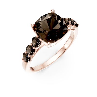 Inel din aur roz cu cuart fumuriu cushion de 3.5ct
