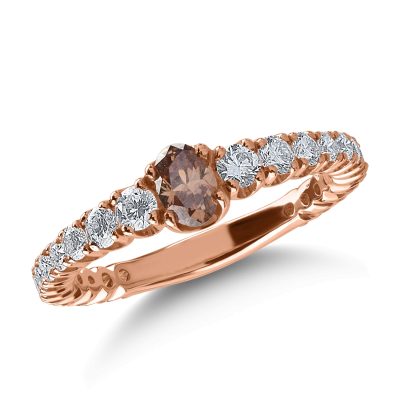 Inel din aur roz cu diamant maro de 0.3ct si diamante transparente de 0.73ct