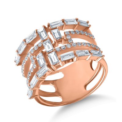 Inel din aur roz cu diamante baguette si rotunde de 1.6ct