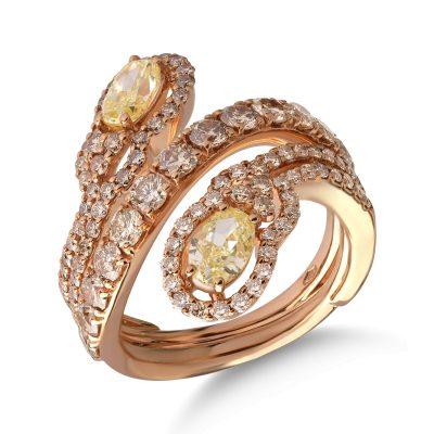 Inel din aur roz cu diamante galbene ovale de 1.3ct si diamante maro de 1.8ct
